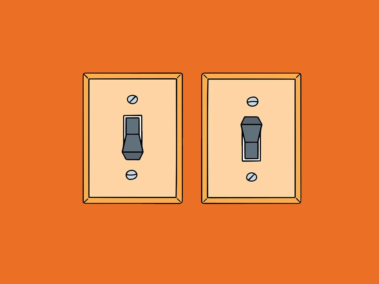 Une illustration de deux interrupteurs, un allumé et un éteint.