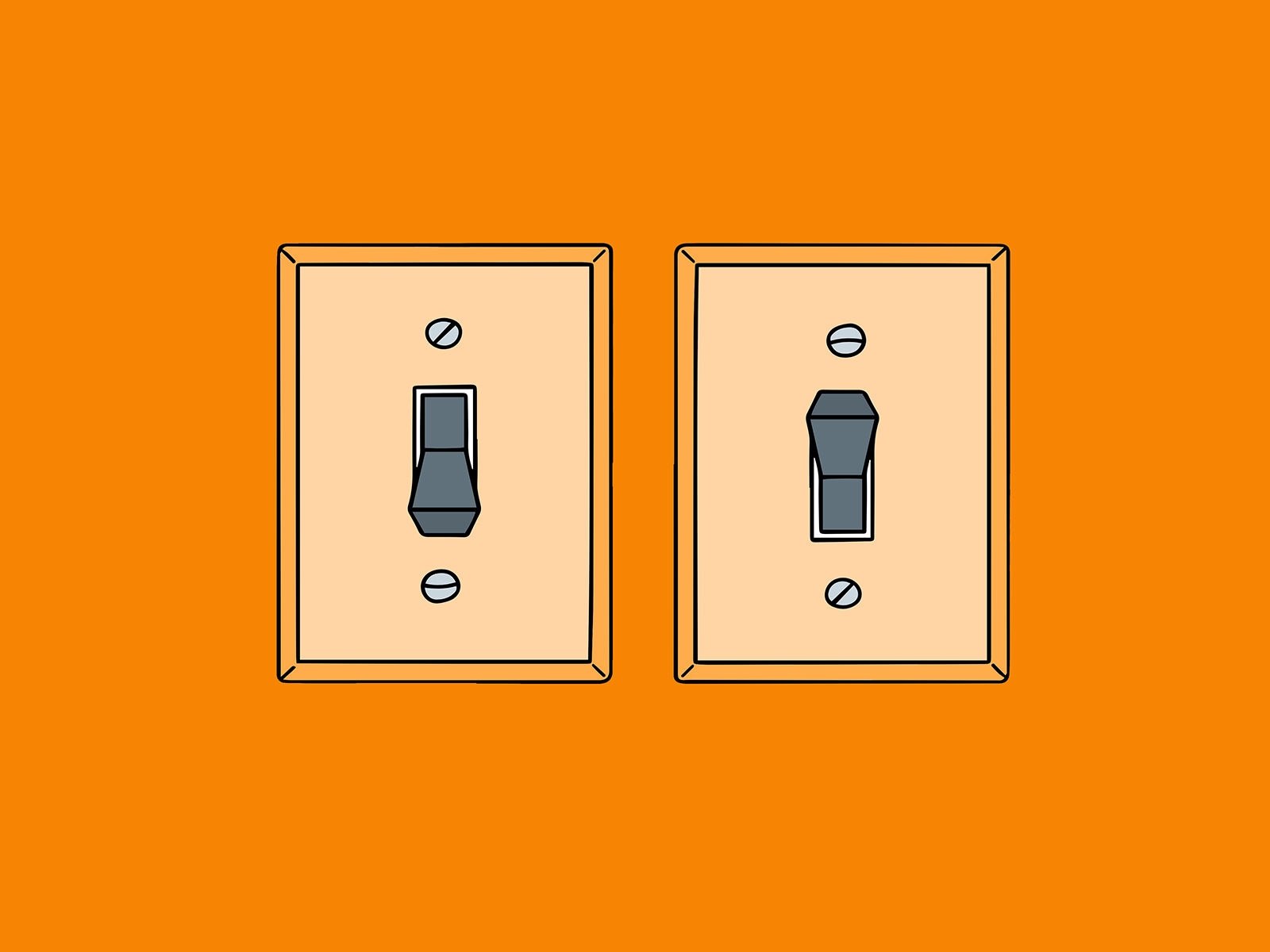 An illustration of two light switches, one on and one off.