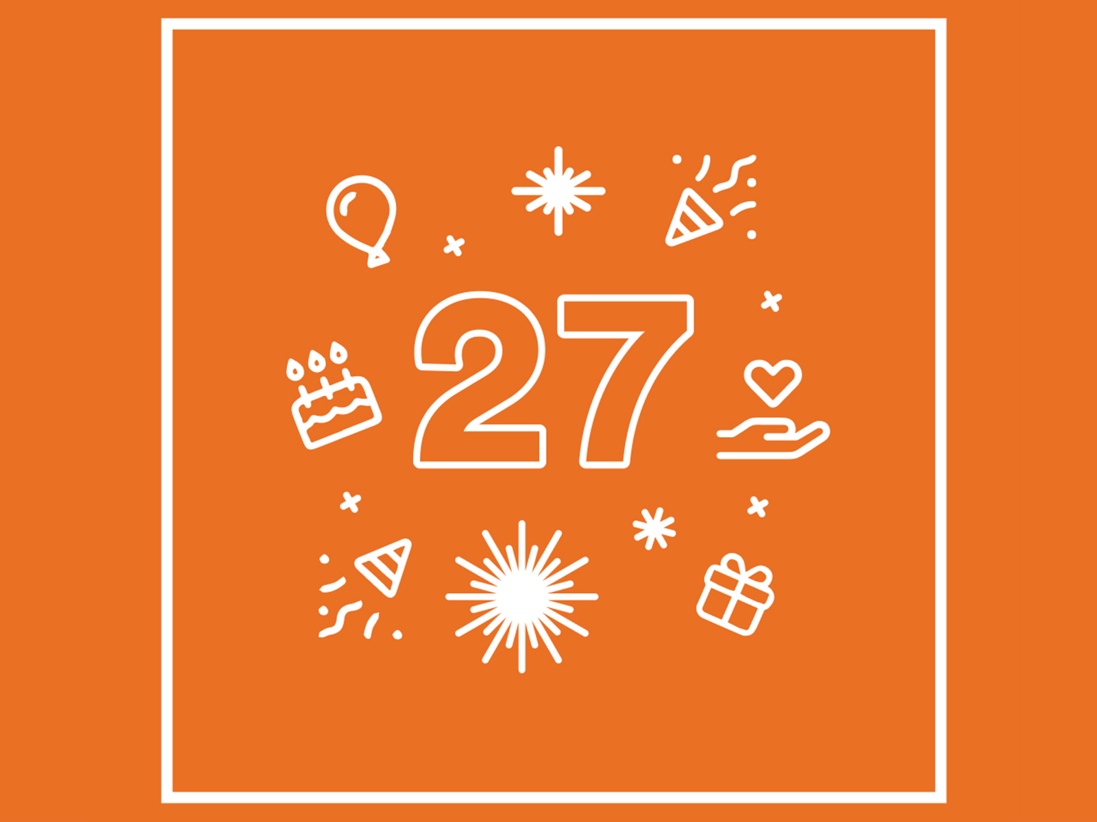 A festive orange logo with the number 27 in the middle.