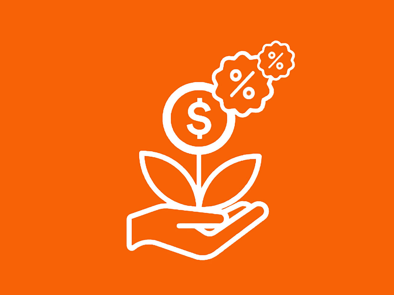 Simple illustration of money growing like a flower from a hand.